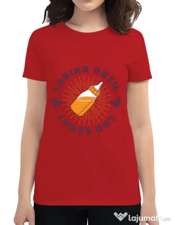 Tricou ADLER dama I drink until I pass out Rosu