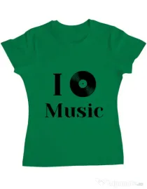 Tricou ADLER dama I love music Verde mediu