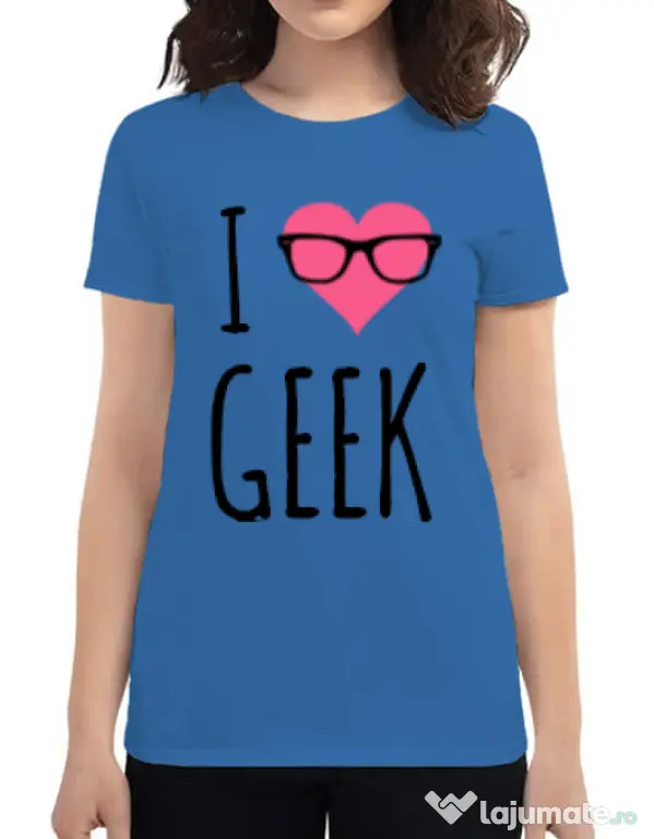 Tricou ADLER dama I love geek Albastru azuriu