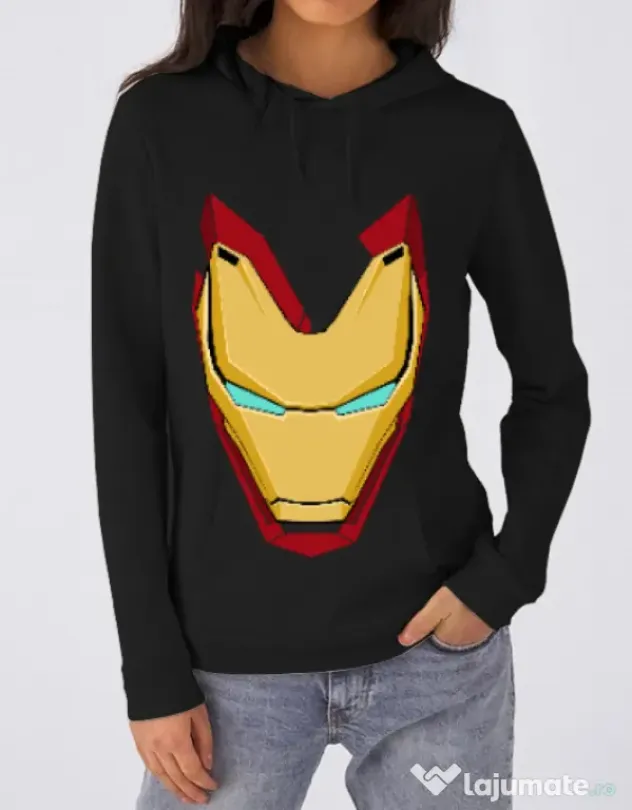 Hoodie dama cu gluga Iron man mask Negru