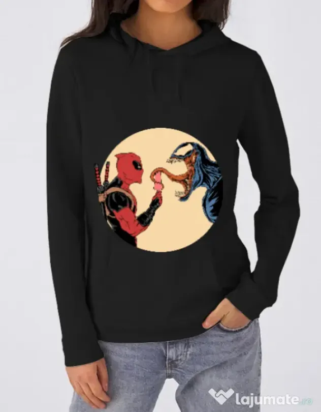 Hoodie dama cu gluga Venom icecream Negru