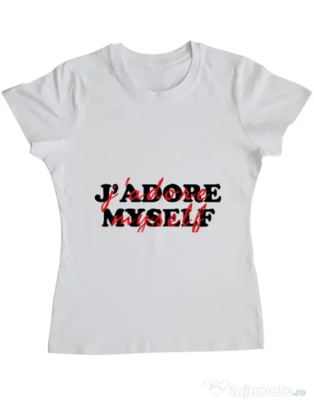 Tricou ADLER dama I love myself Alb