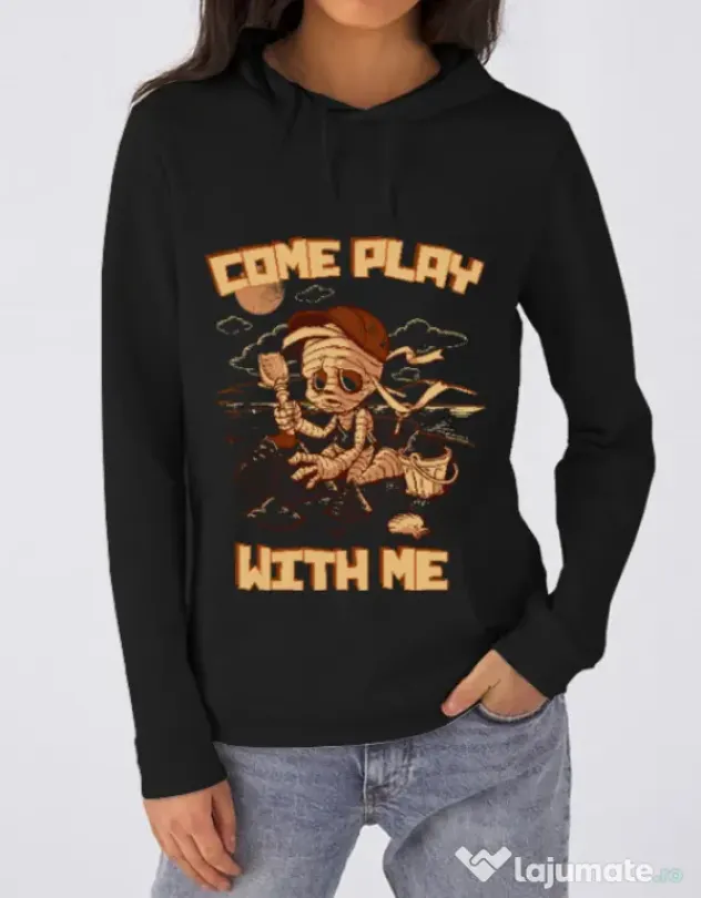 Hoodie dama cu gluga Come play with me Negru