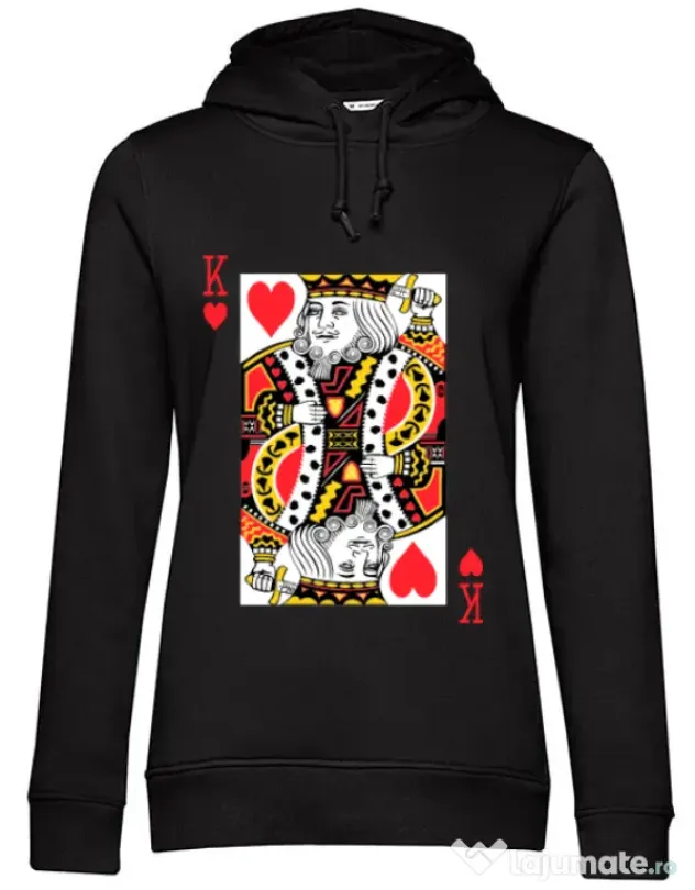 Hoodie dama cu gluga King of hearts Negru