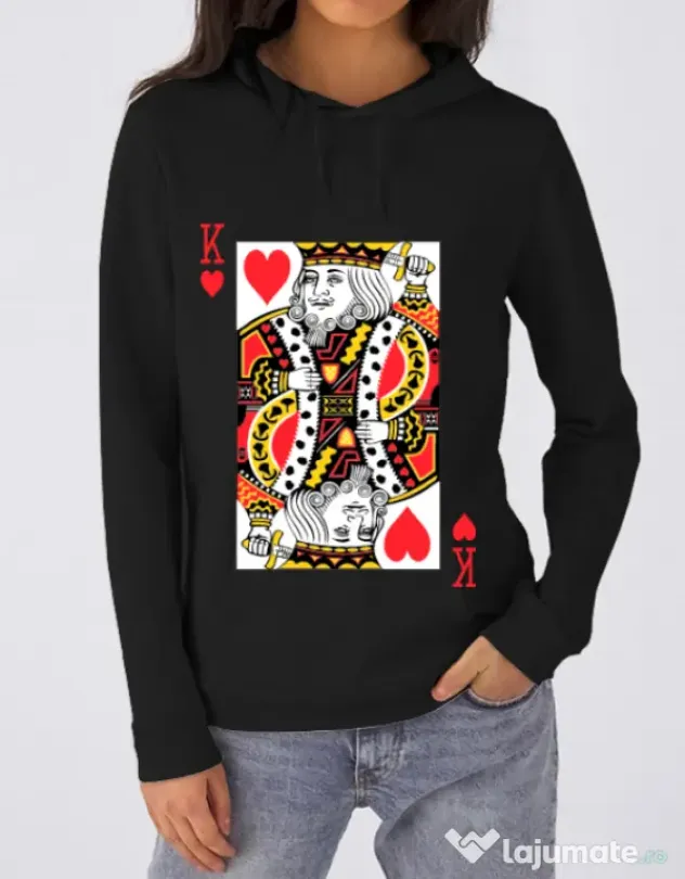 Hoodie dama cu gluga King of hearts Negru