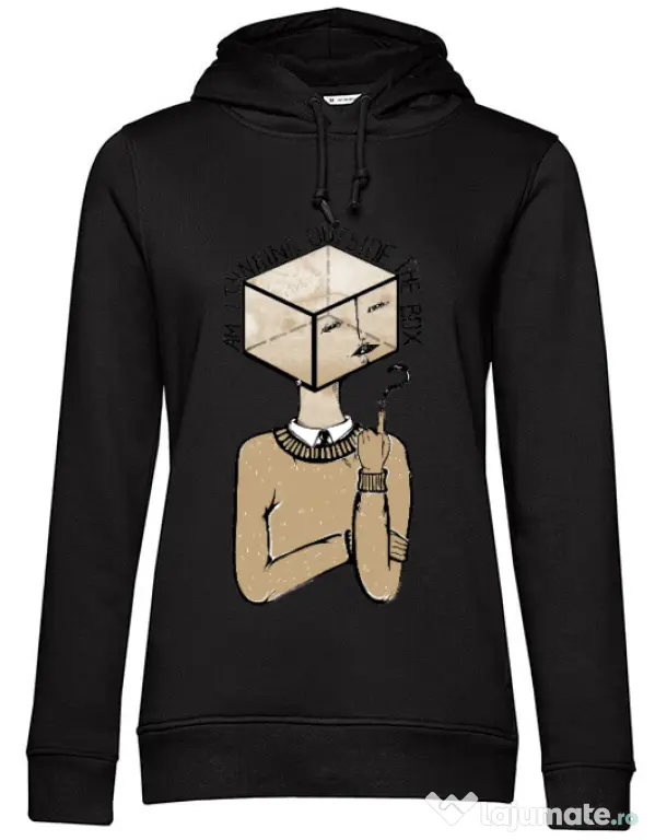 Hoodie dama cu gluga Am I thinking outside the box Negru