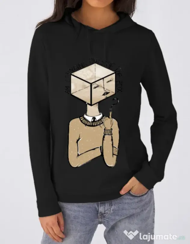 Hoodie dama cu gluga Am I thinking outside the box Negru