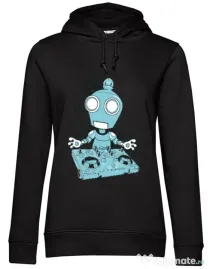 Hoodie dama cu gluga Dj robot Negru