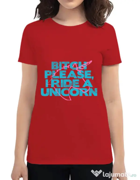 Tricou ADLER dama I ride a unicorn Rosu
