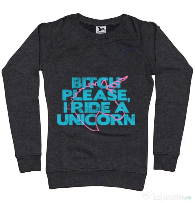 Bluza ADLER dama I ride a unicorn Negru melanj