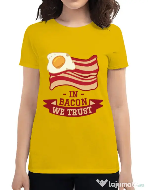 Tricou ADLER dama In bacon we trust Galben