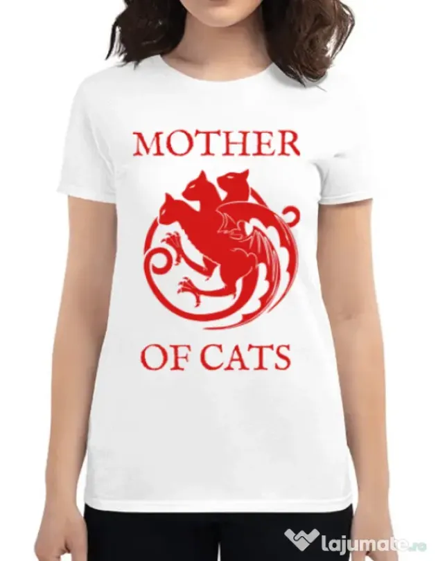 Tricou ADLER dama Mother of cats Alb