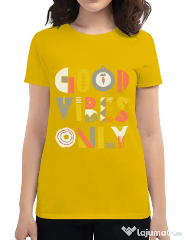 Tricou ADLER dama Good vibes only Galben