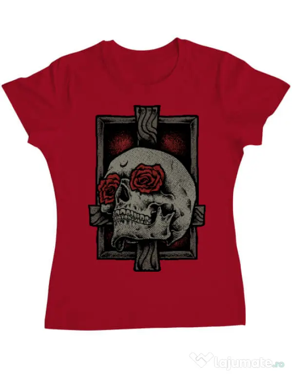 Tricou ADLER dama Skullcross Rosu
