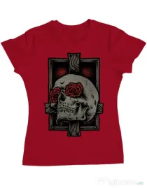 Tricou ADLER dama Skullcross Rosu