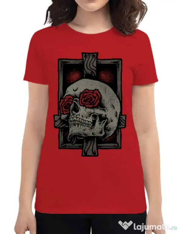Tricou ADLER dama Skullcross Rosu