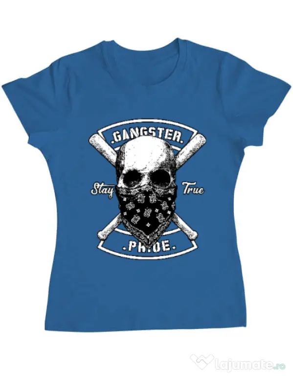 Tricou ADLER dama Gangster skull Albastru azuriu