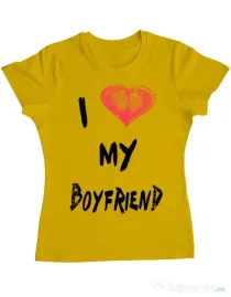 Tricou ADLER dama I love my boyfriend Galben