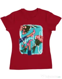 Tricou ADLER dama High Heels and roses Rosu