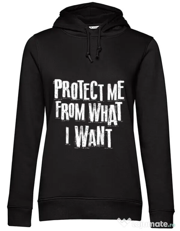 Hoodie dama cu gluga Protect me Negru