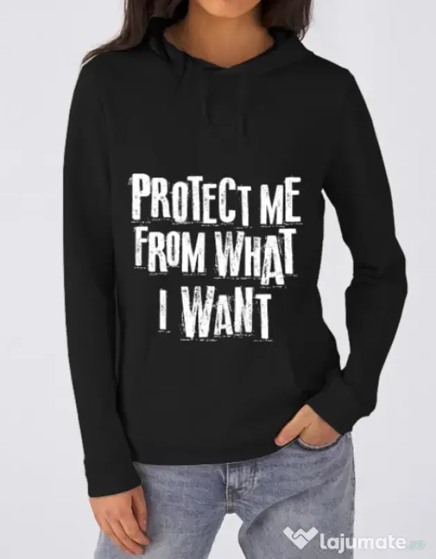 Hoodie dama cu gluga Protect me Negru