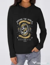 Hoodie dama cu gluga Anchor The World Negru 