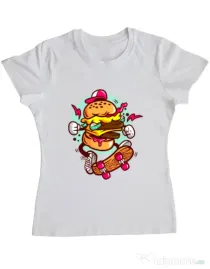 Tricou ADLER dama Burger Skater Alb