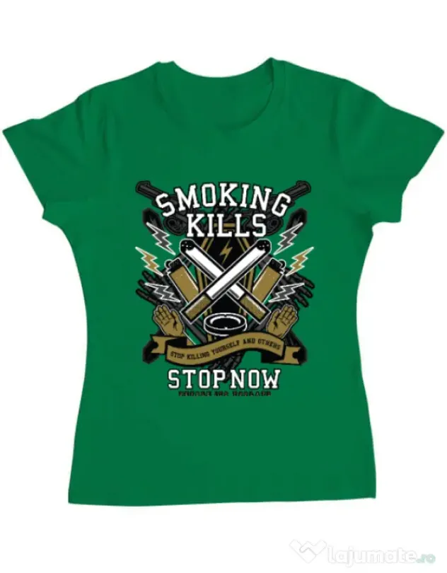 Tricou ADLER dama Smoking Kills Verde mediu