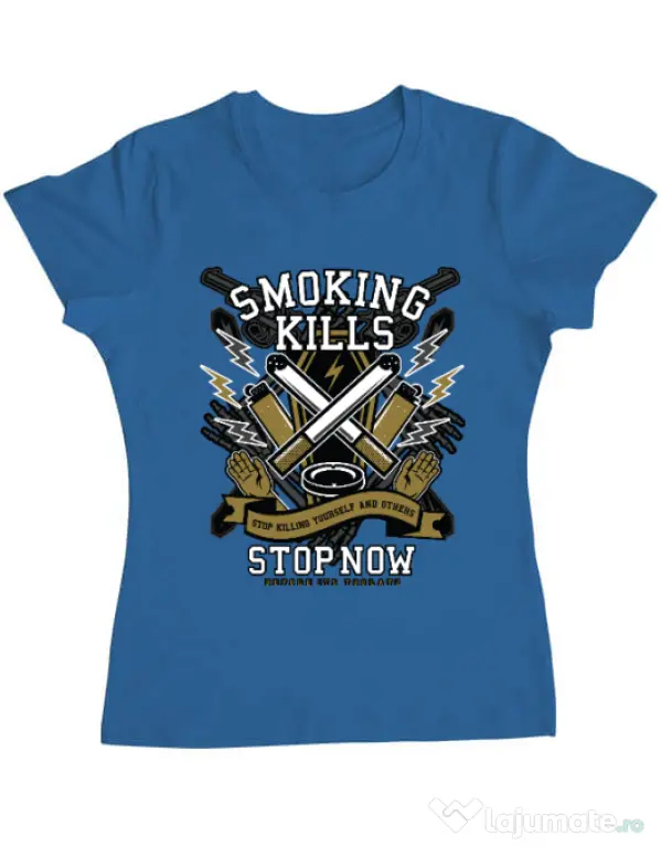 Tricou ADLER dama Smoking Kills Albastru azuriu