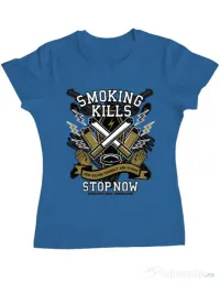 Tricou ADLER dama Smoking Kills Albastru azuriu
