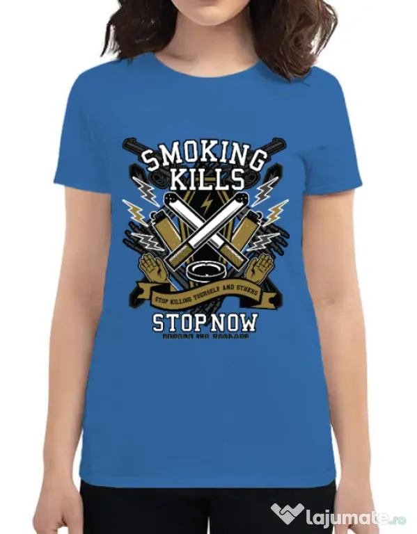 Tricou ADLER dama Smoking Kills Albastru azuriu