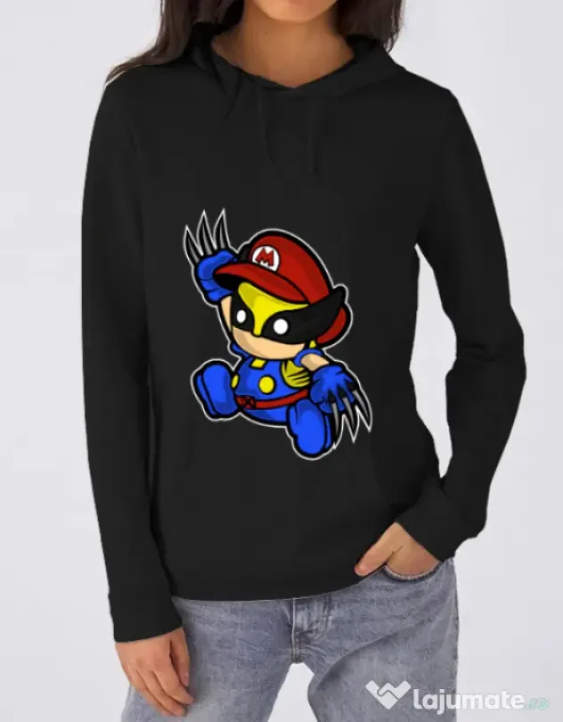 Hoodie dama cu gluga Mario Wolverine Negru