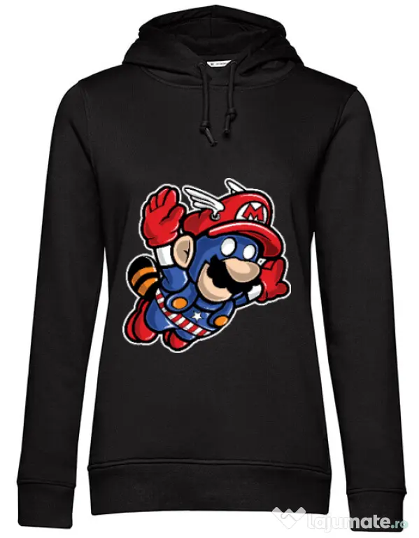 Hoodie dama cu gluga Captain Mario Negru