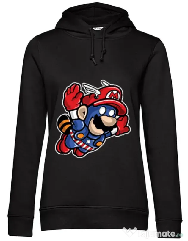Hoodie dama cu gluga Captain Mario Negru