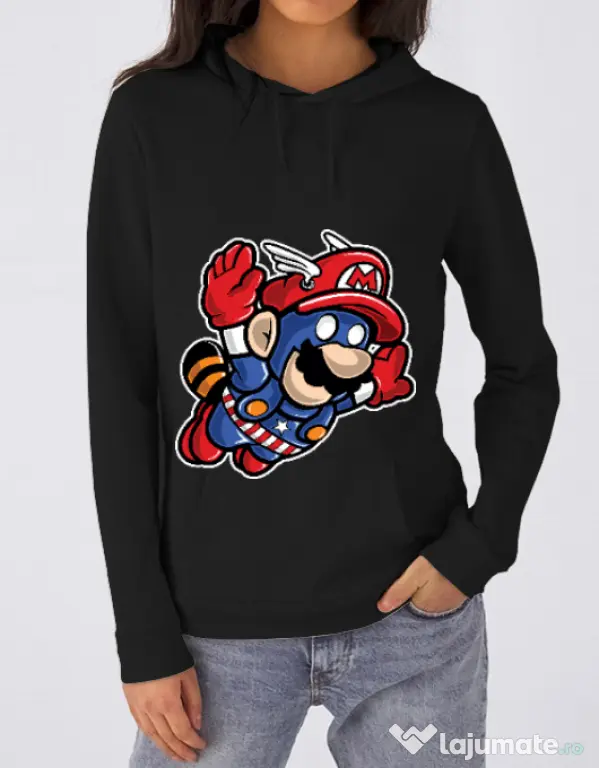 Hoodie dama cu gluga Captain Mario Negru