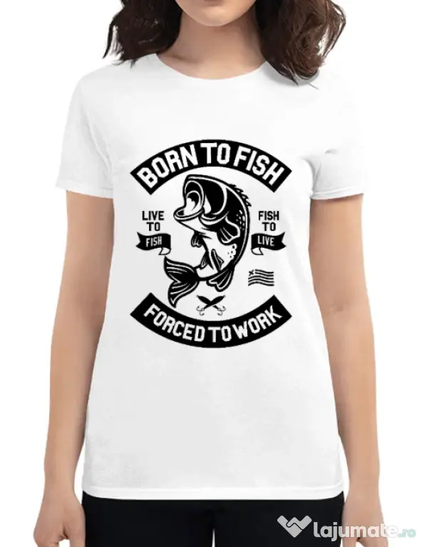 Tricou ADLER dama Born To Fish Alb