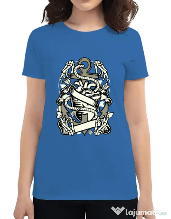 Tricou ADLER dama Heart and Anchor Albastru azuriu
