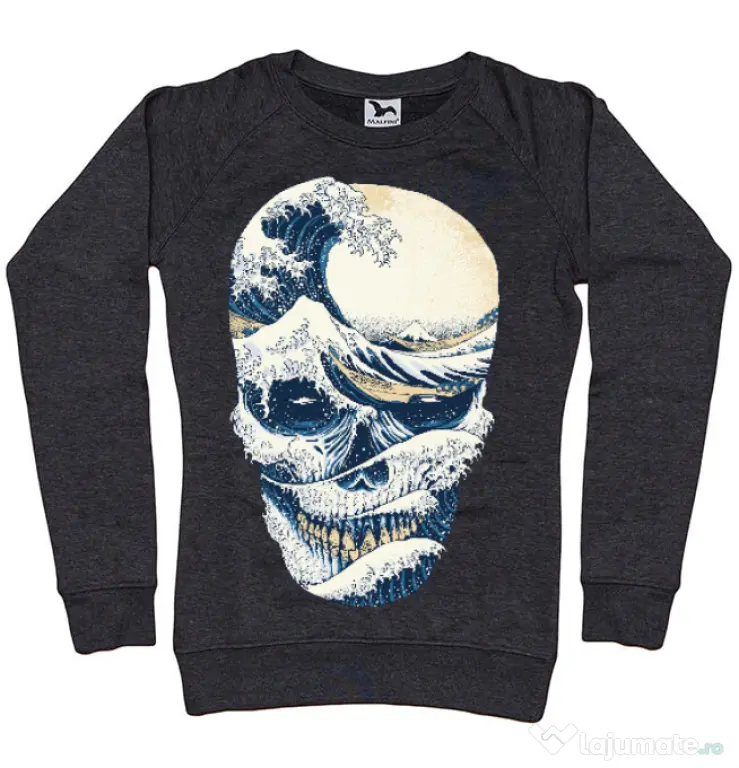 Bluza ADLER dama The Great Wave off Skull Negru melanj