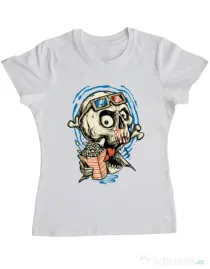 Tricou ADLER dama Skull Movie Alb