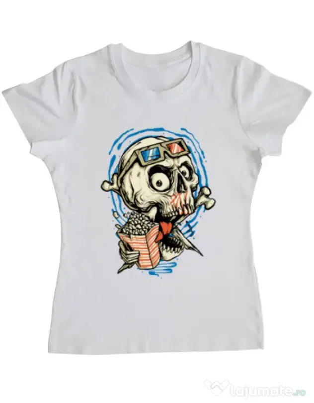 Tricou ADLER dama Skull Movie Alb