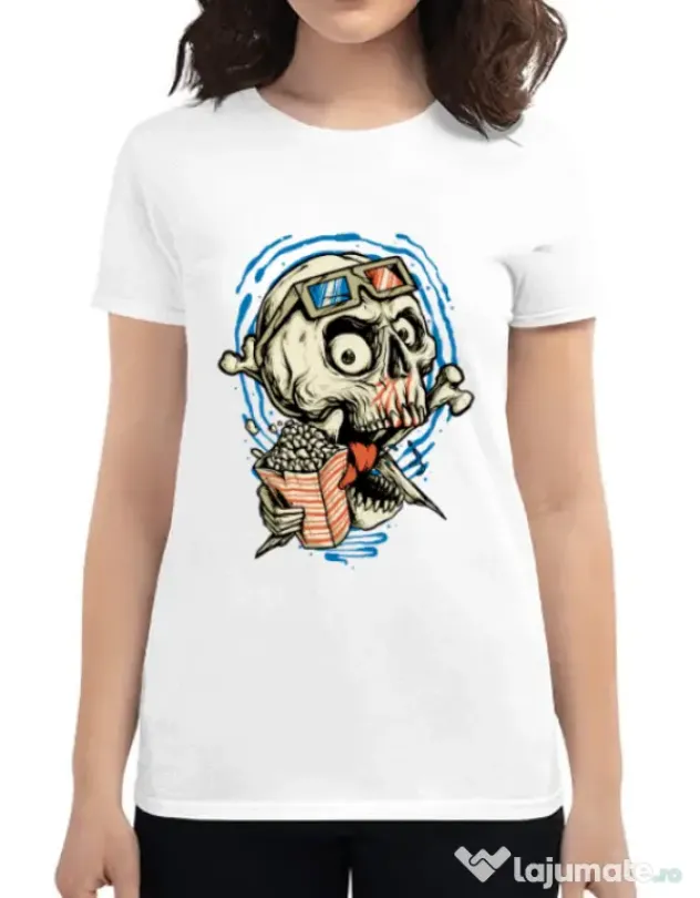 Tricou ADLER dama Skull Movie Alb