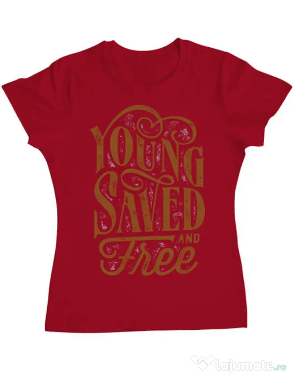 Tricou ADLER dama Young Saved And Free Rosu