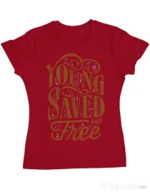 Tricou ADLER dama Young Saved And Free Rosu