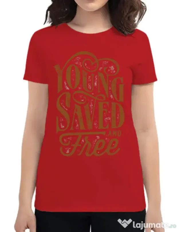 Tricou ADLER dama Young Saved And Free Rosu