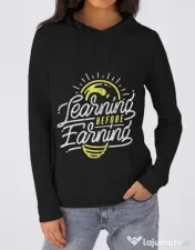 Hoodie dama cu gluga Learning Before Earning Negru 