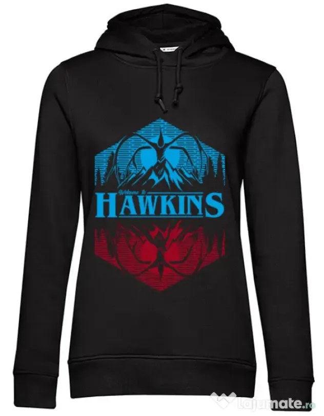 Hoodie dama cu gluga Welcome to Hawkins Negru