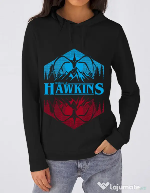 Hoodie dama cu gluga Welcome to Hawkins Negru