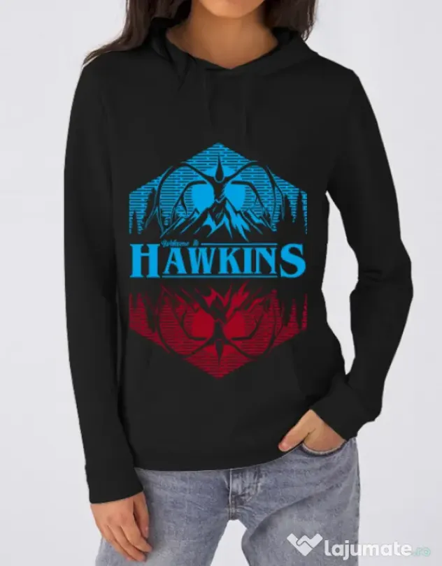 Hoodie dama cu gluga Welcome to Hawkins Negru