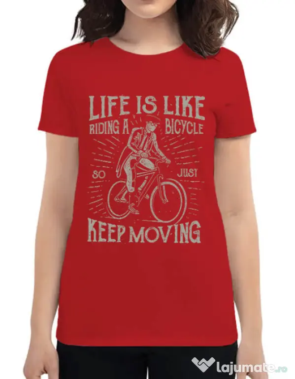 Tricou ADLER dama Life Is Like Riding A Bicycle Rosu