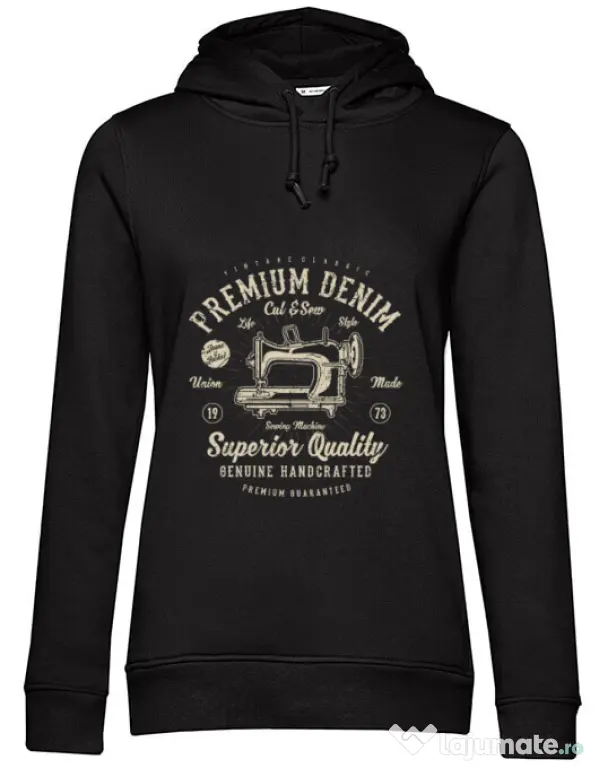 Hoodie dama cu gluga Premium Denim Negru